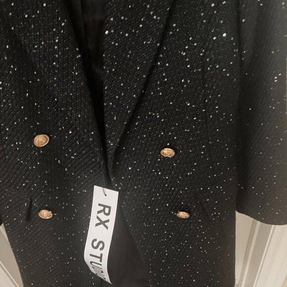 NWT Black Metallic Tweed Double Breasted Winter Blazer Jacket Coat - Picture 6 of 8